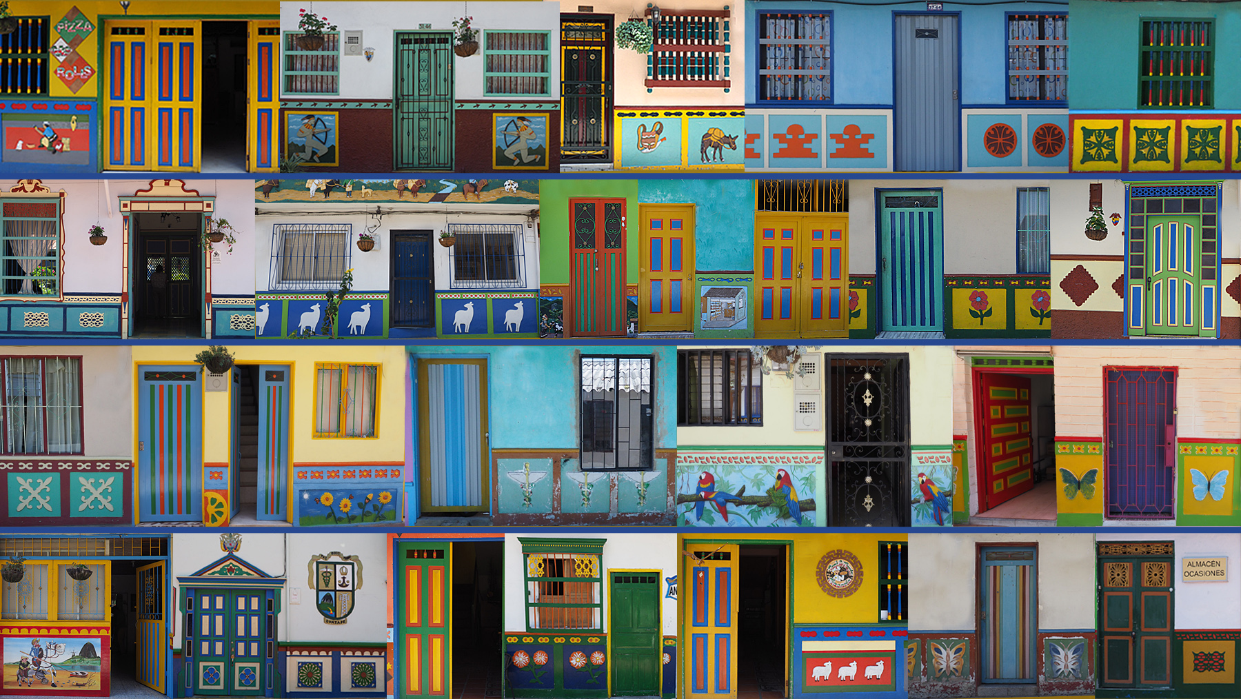 Wimmelbild – lauter individuelle, liebevoll bemalte Häuserfronten in Guatape